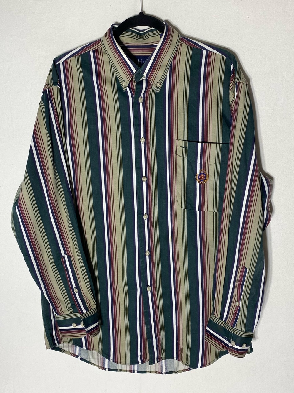 Vintage 90s BHC Jewel Tone Vertical Stripe Button Down Cotton Shirt M Academia